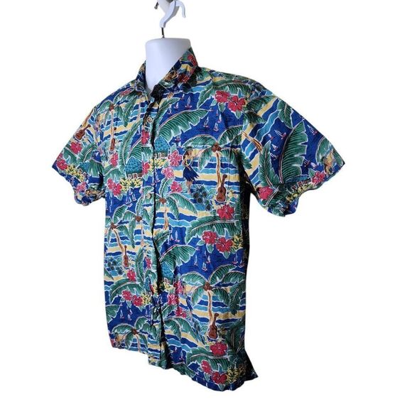 Vintage 80s Short Sleeve Hawaiian Tropical Shirt Mens Size S Blue Aloha Tiki Wah - Picture 3 of 7